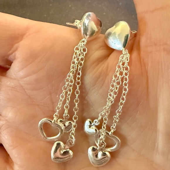 NEW Triple Heart Earrings Silver Plated Hollow Heart Drop Earrings - Picture 4 of 9